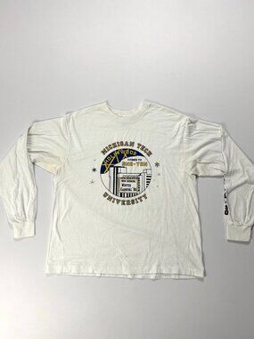 Vintage Michigan Tech University Long Sleeve Shirt White L/XL Winter Carnival 90